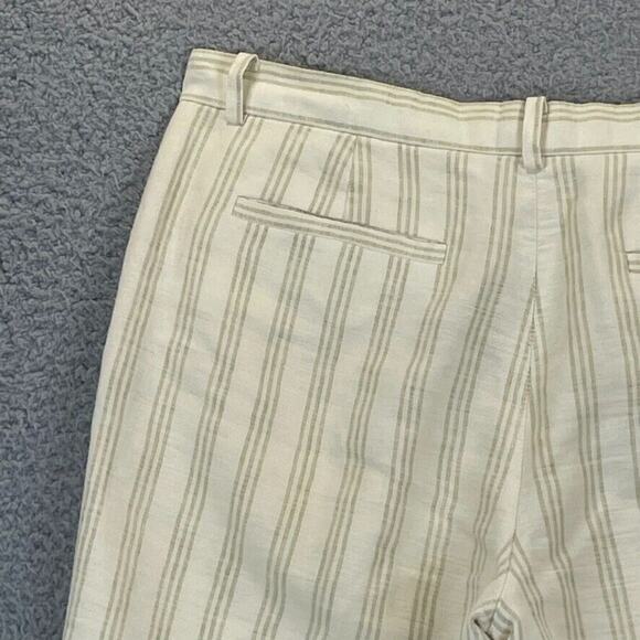 Lafayette 148 Womens Pants 100% Linen Cropped Lined Cuffed Cream Tan Striped 4 - Picture 10 of 11